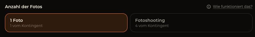 RestoPhoto-Auswahl: 1 Foto mit dem Hinweis 1 vom Kontingent und Fotoshooting mit 4 vom Kontingent