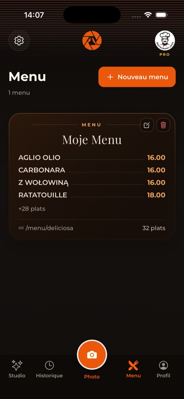 Menu QR numérique