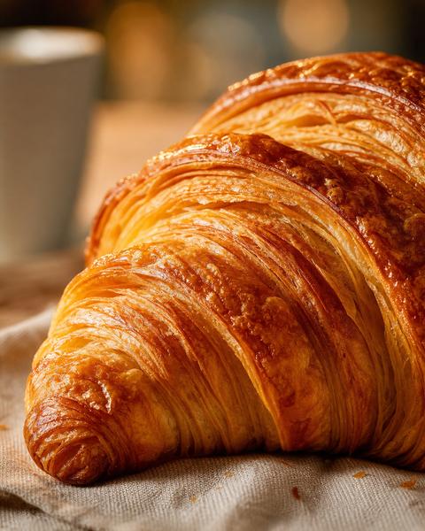 Crisp appetizing croissant photographed with natural side window light
